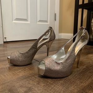 Guess Rose Gold Glitter High Heel Pumps Sling Back Shoes, Size 7M
